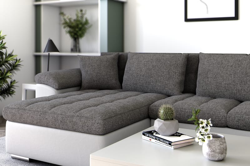 VILLOSA Hörnbäddsoffa Divan med Förvaring Vänster Ljusgrå/Vi - Ljusgrå/Vit - Möbler - Vardagsrum - Bäddsoffor - U bäddsoffa