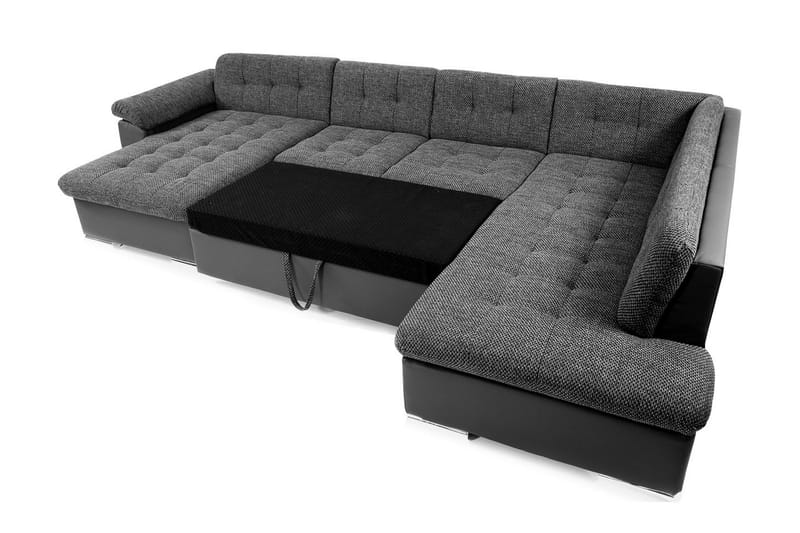 VILLOSA U-Bäddsoffa 350x205x76 cm Divan Höger - Grå - U bäddsoffa - Bäddsoffor