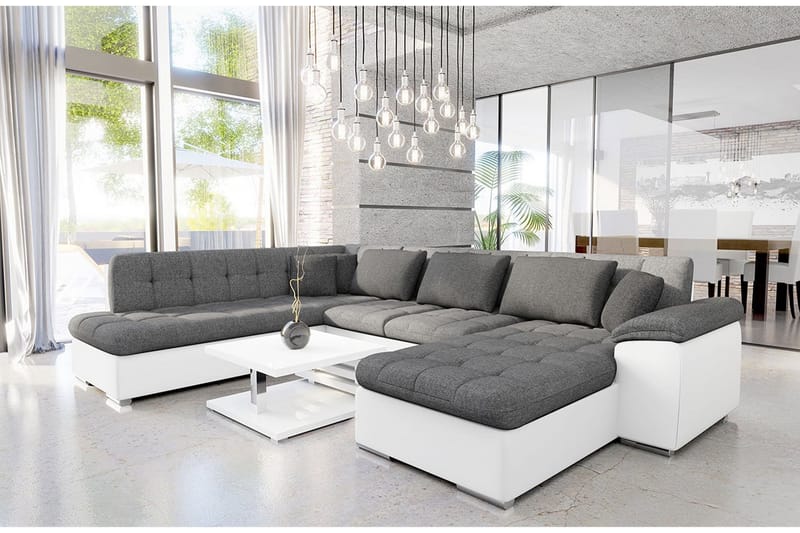 VILLOSA U-Bäddsoffa 350x205x76 cm Divan Höger - Grå/Vit - Möbler - Vardagsrum - Bäddsoffor - U bäddsoffa