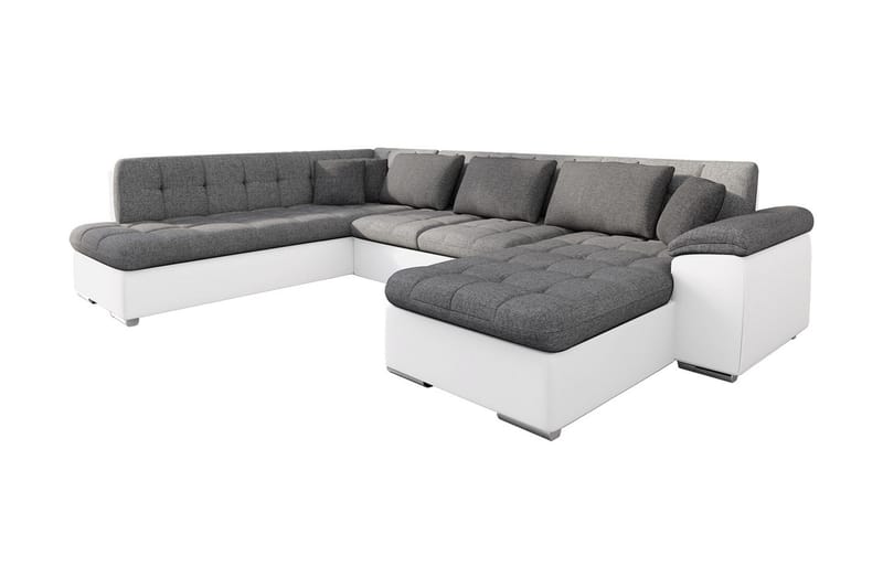 VILLOSA U-Bäddsoffa 350x205x76 cm Divan Höger - Grå/Vit - U bäddsoffa - Bäddsoffor