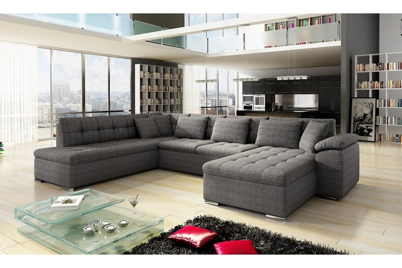 VILLOSA U-Bäddsoffa 350x205x76 cm Divan Höger - Mörkgrå - Möbler - Vardagsrum - Bäddsoffor - U bäddsoffa