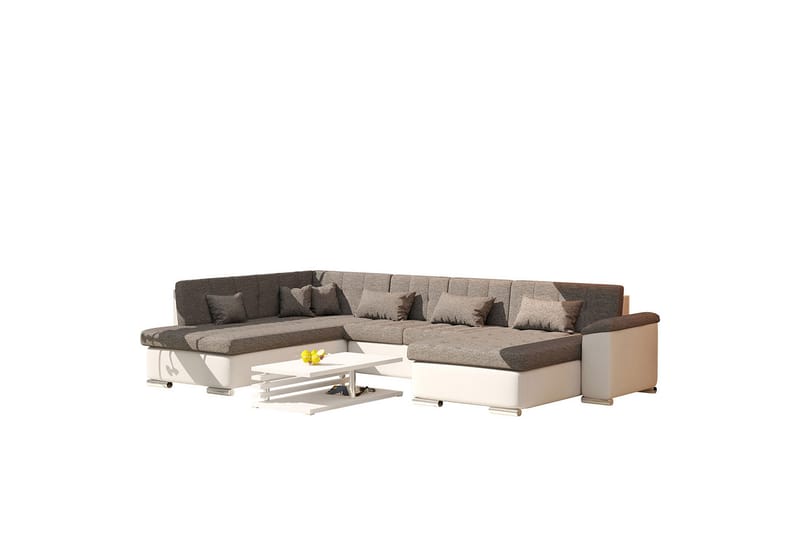 VILLOSA U-Bäddsoffa 350x205x76 cm Divan Höger - Vit/Grå - Möbler - Vardagsrum - Bäddsoffor - U bäddsoffa