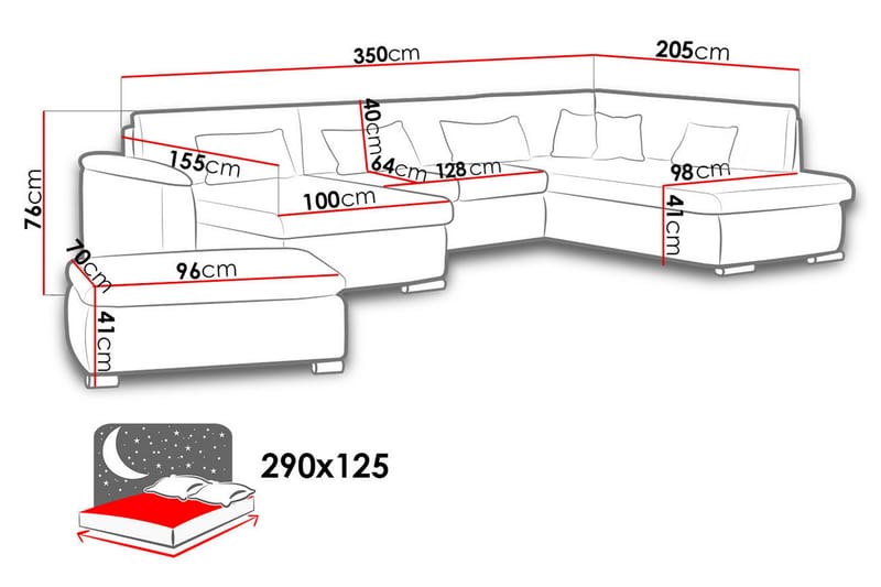 VILLOSA U-Bäddsoffa 350x205x76 cm Divan Höger - Vit/Grå - U bäddsoffa - Bäddsoffor