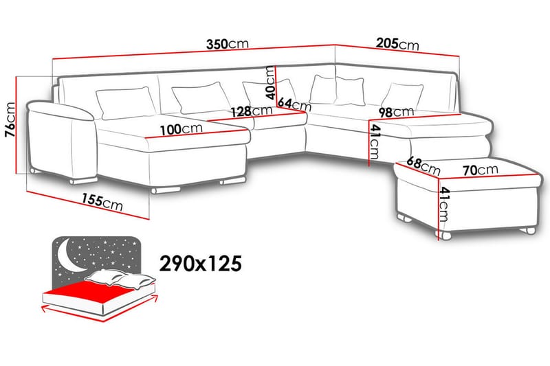 VILLOSA U-Bäddsoffa 350x205x76 cm Divan Höger - Vit/Grå - U bäddsoffa - Bäddsoffor