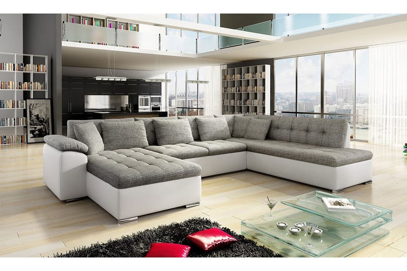 VILLOSA U-Bäddsoffa 350x205x76 cm Divan Vänster - Beige/Grå - Möbler - Vardagsrum - Bäddsoffor - U bäddsoffa