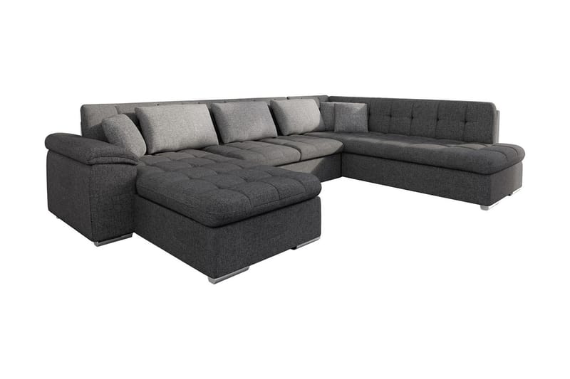 VILLOSA U-Bäddsoffa 350x205x76 cm Divan Vänster - Grå - U bäddsoffa - Bäddsoffor