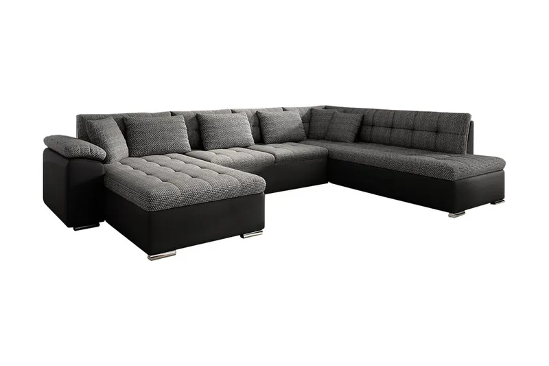 VILLOSA U-Bäddsoffa 350x205x76 cm Divan Vänster - Grå/Svart - Möbler - Vardagsrum - Bäddsoffor - U bäddsoffa