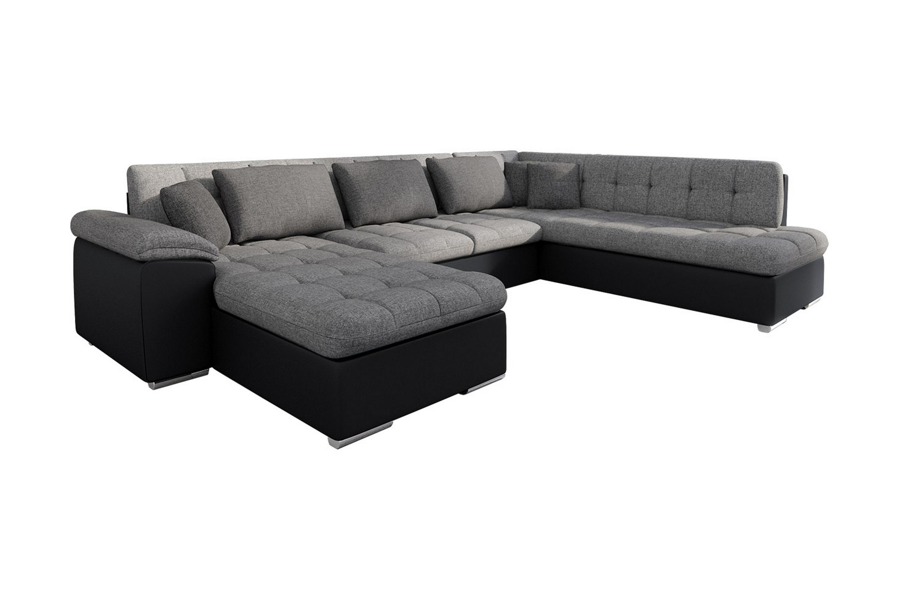 villosa u-bäddsoffa 350x205x76 cm divan vänster - grå/svart