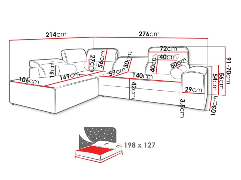 Vitoran 3-sits Bäddsoffa med Schäslong Högervänd - mörkgrå - Möbler - Vardagsrum - Bäddsoffor - Hörnbäddsoffa