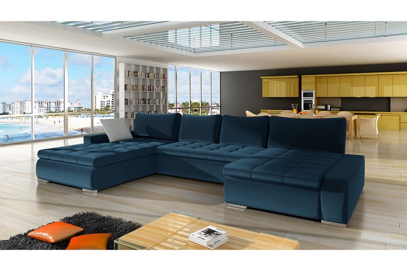 VRIZO Bäddsoffa Dubbeldivan 4-sits 340x140 cm U-formad - Blå - Möbler - Vardagsrum - Bäddsoffor - U bäddsoffa
