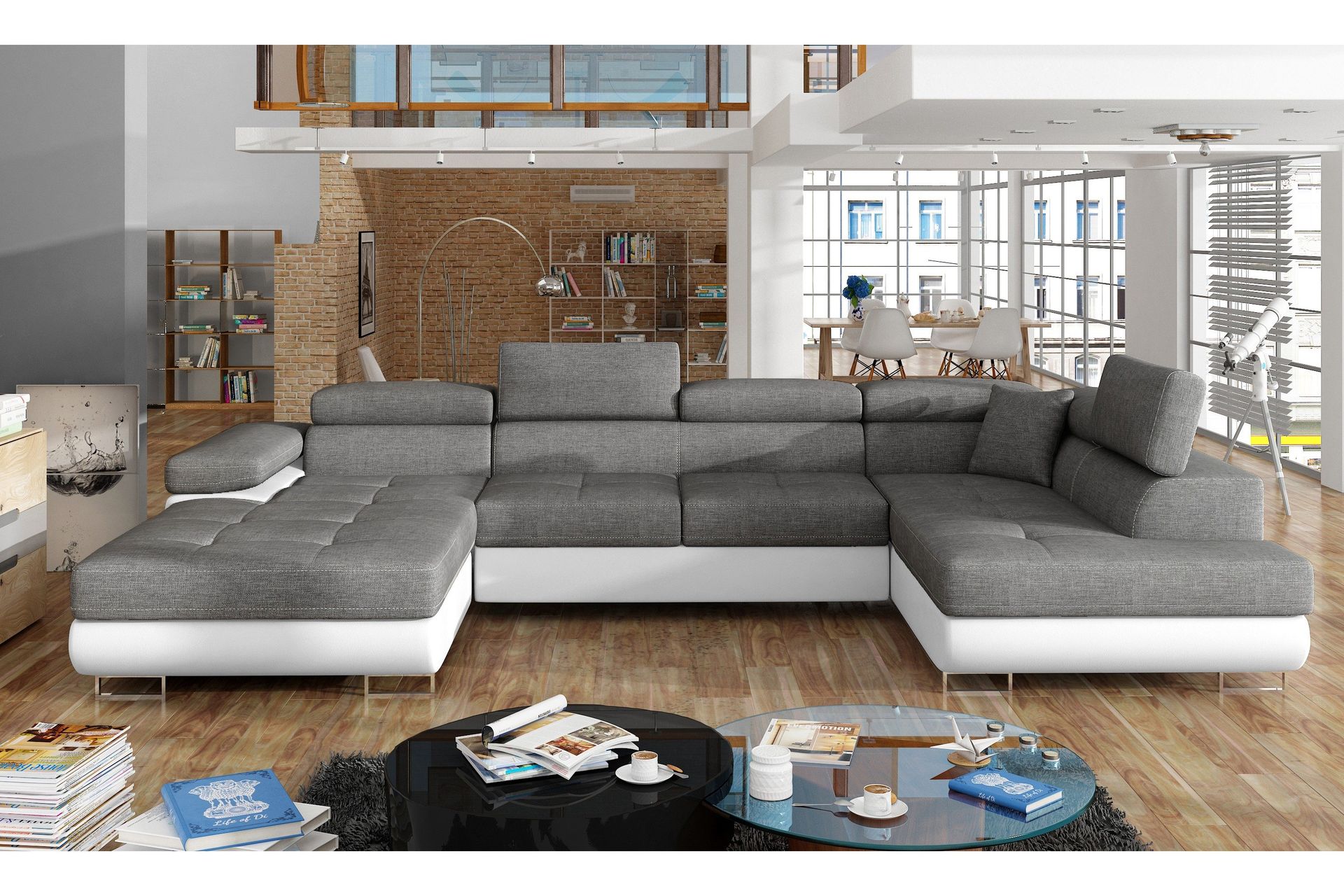 Vueltas H&ouml;rnb&auml;ddsoffa - Gr&aring;/Vit