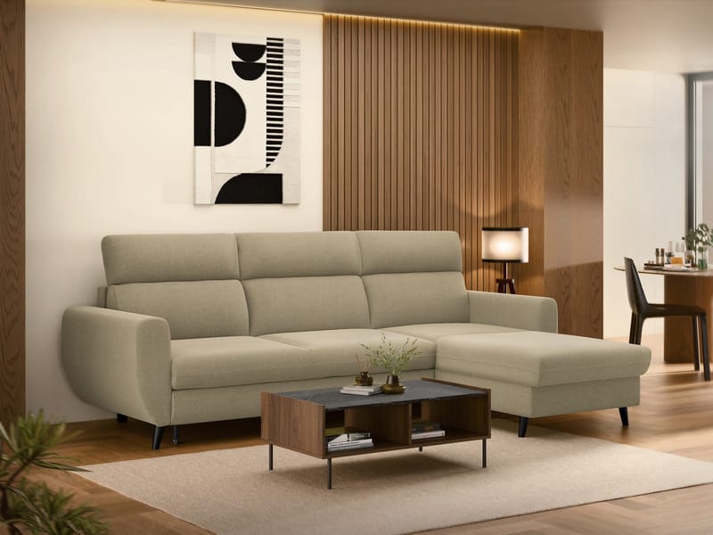 Vylon 3-sits Bäddsoffa med divan - Beige - Möbler - Vardagsrum - Bäddsoffor - Hörnbäddsoffa