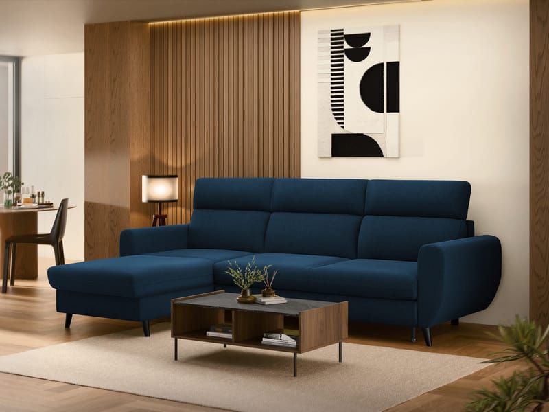 Vylon 3-sits Bäddsoffa med divan - Blå - Möbler - Vardagsrum - Bäddsoffor - Hörnbäddsoffa
