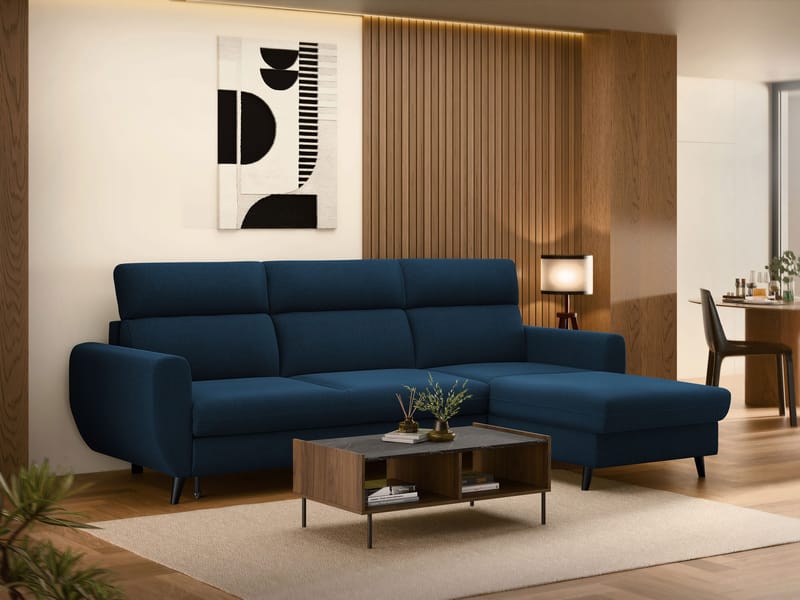 Vylon 3-sits Bäddsoffa med divan - Blå - Möbler - Vardagsrum - Bäddsoffor - Hörnbäddsoffa
