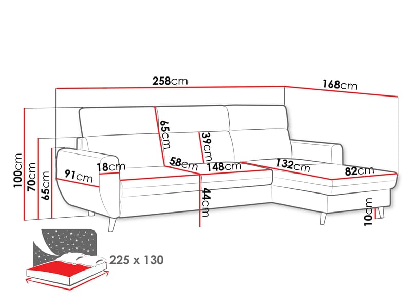Vylon 3-sits Bäddsoffa med divan - Rosa - Möbler - Vardagsrum - Bäddsoffor - Hörnbäddsoffa