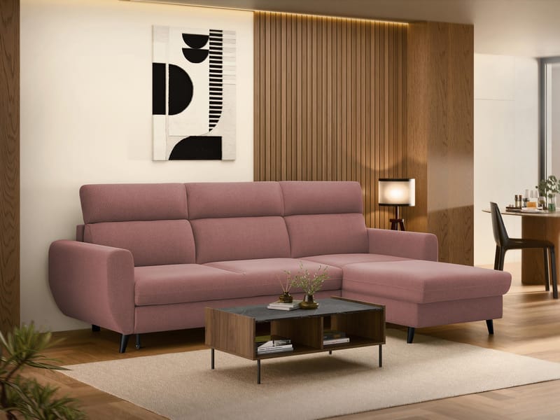 Vylon 3-sits Bäddsoffa med divan - Rosa - Möbler - Vardagsrum - Bäddsoffor - Hörnbäddsoffa