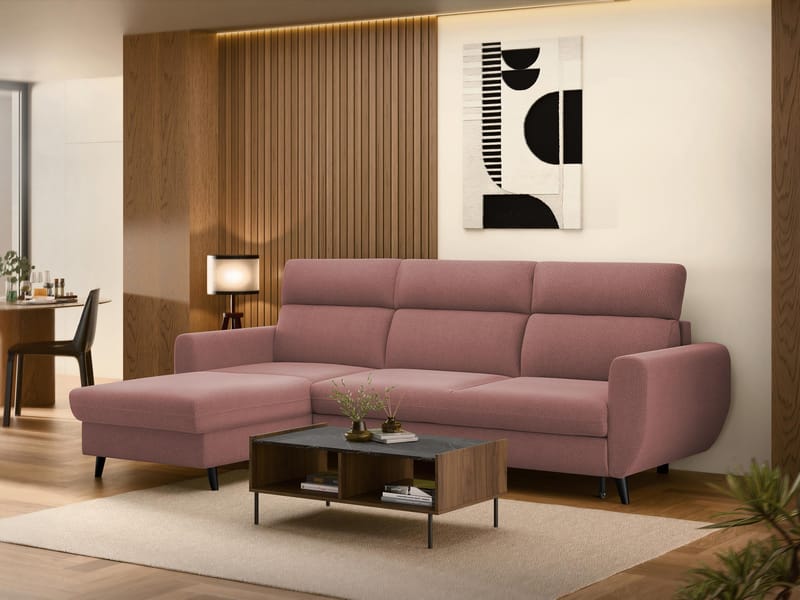 Vylon 3-sits Bäddsoffa med divan - Rosa - Möbler - Vardagsrum - Bäddsoffor - Hörnbäddsoffa