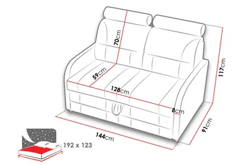 Wibaro Bäddsoffa 144x91x117 cm - Grå - Möbler - Vardagsrum - Bäddsoffor