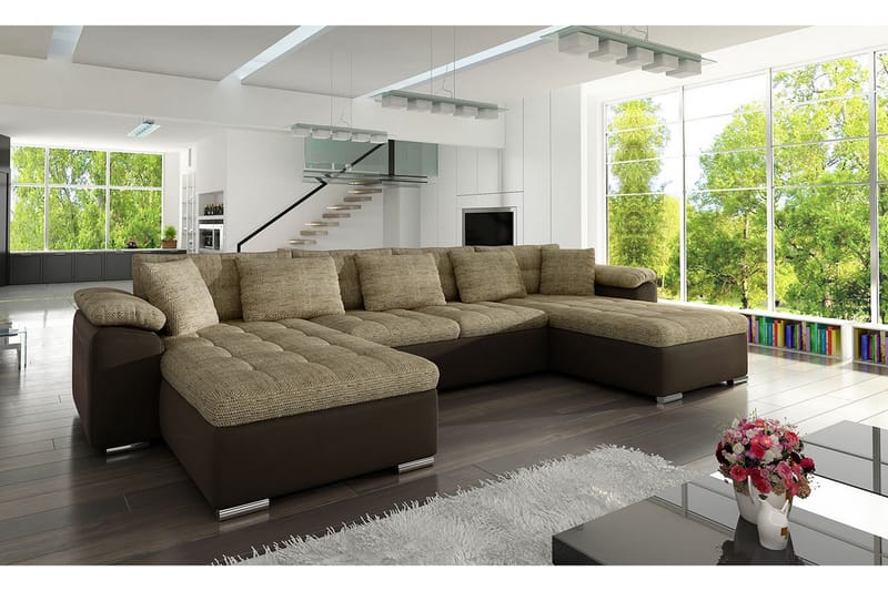 WICENZA U-Bäddsoffa 375x155x76 cm - Beige/Brun - Möbler - Vardagsrum - Bäddsoffor - U bäddsoffa