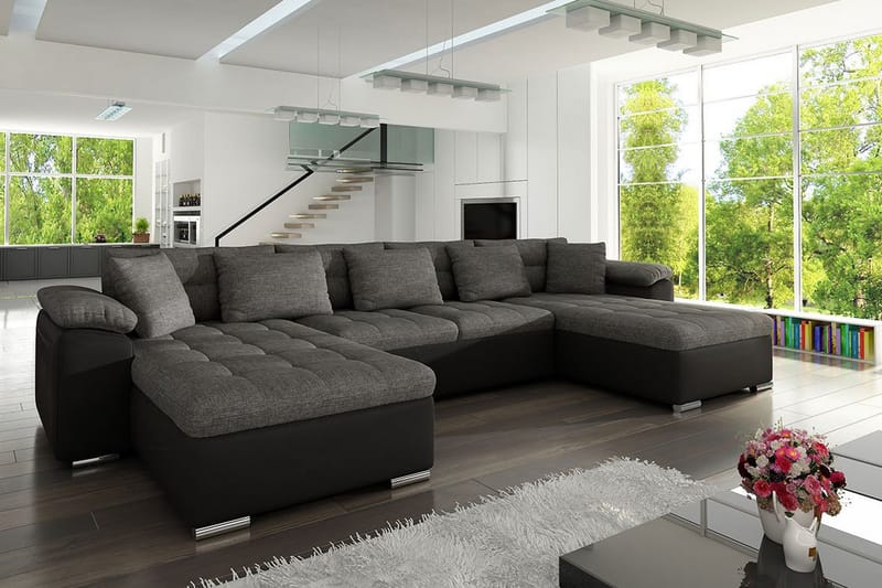 WICENZA U-Bäddsoffa 375x155x76 cm - Grå/Svart - Möbler - Vardagsrum - Bäddsoffor - U bäddsoffa