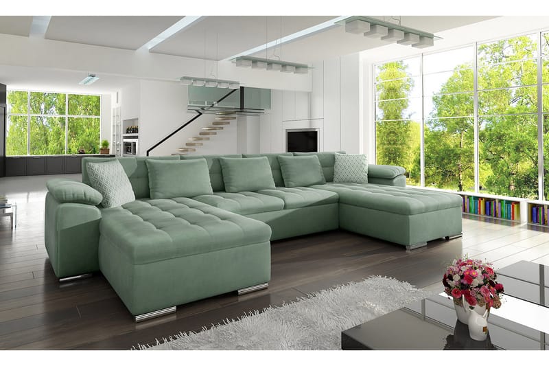 WICENZA U-Bäddsoffa 375x155x76 cm - Grön - Möbler - Vardagsrum - Bäddsoffor - U bäddsoffa