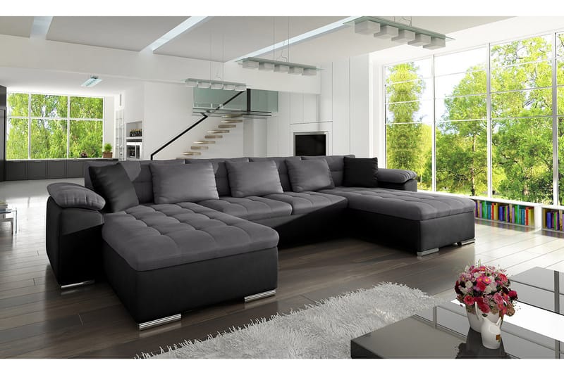 WICENZA U-Bäddsoffa 375x155x76 cm - Svart/Grå - Möbler - Vardagsrum - Bäddsoffor - U bäddsoffa