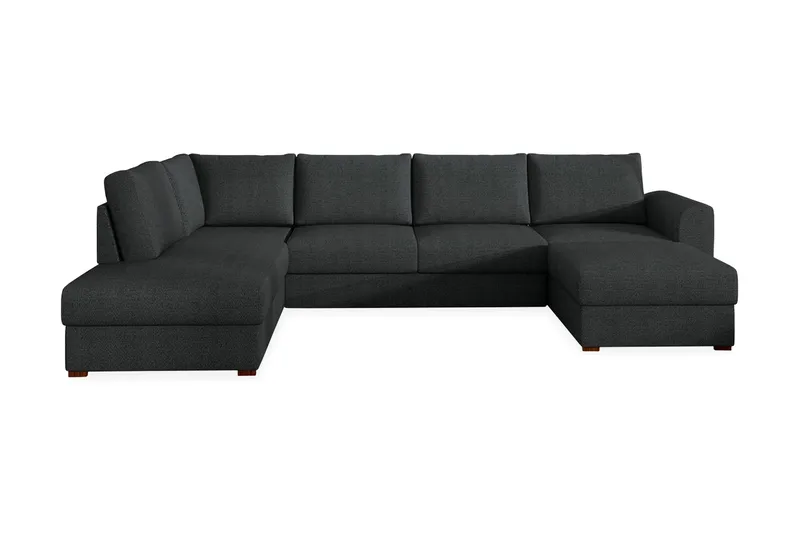 Wilma 6-sits Bäddsoffa med Schäslong i Tyg med Träben, Antracit