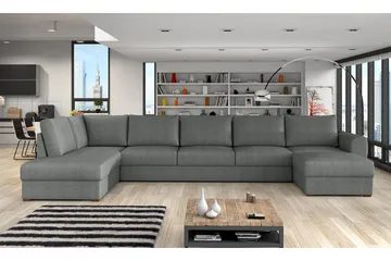 Wilma Bäddbar Längsbäddad Bäddsoffa 141x340 cm med Förvaring i Tyg - Grå - Möbler - Vardagsrum - Bäddsoffor - U bäddsoffa