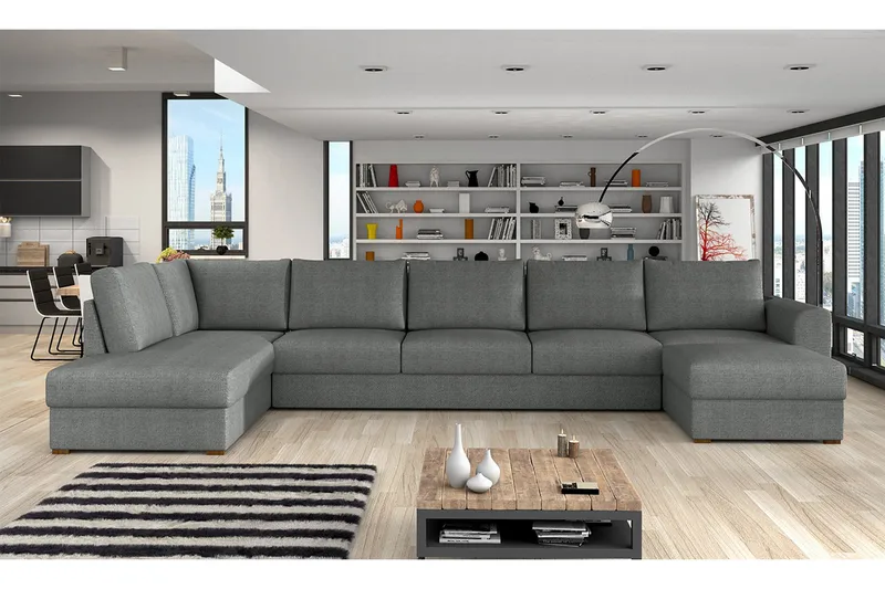 Wilma Bäddbar Längsbäddad Bäddsoffa 141x340 cm med Förvaring i Tyg - Grå - Möbler - Vardagsrum - Bäddsoffor - U bäddsoffa