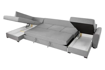 Wilma Bäddbar Längsbäddad Bäddsoffa 141x340 cm med Förvaring i Tyg - Grå - Möbler - Vardagsrum - Bäddsoffor - U bäddsoffa