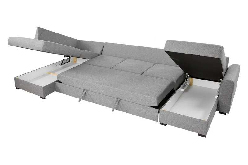 Wilma Bäddbar Längsbäddad Bäddsoffa 141x340 cm med Förvaring i Tyg - Grå - Möbler - Vardagsrum - Bäddsoffor - U bäddsoffa