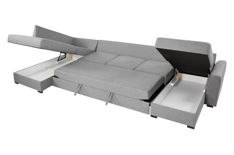 Wilma Bäddsoffa 141x340 cm med Förvaring i Tyg - Grå - Möbler - Vardagsrum - Bäddsoffor - U bäddsoffa