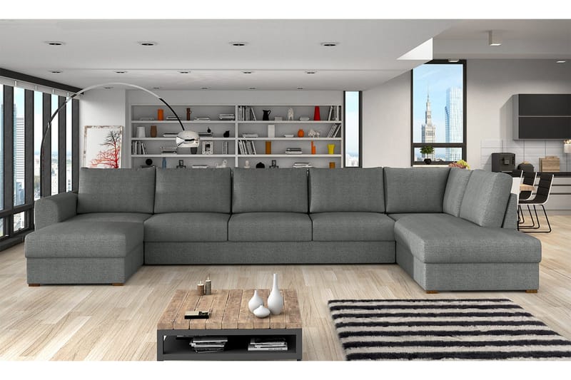 Wilma Bäddsoffa 141x340 cm med Förvaring i Tyg - Grå - Möbler - Vardagsrum - Bäddsoffor - U bäddsoffa