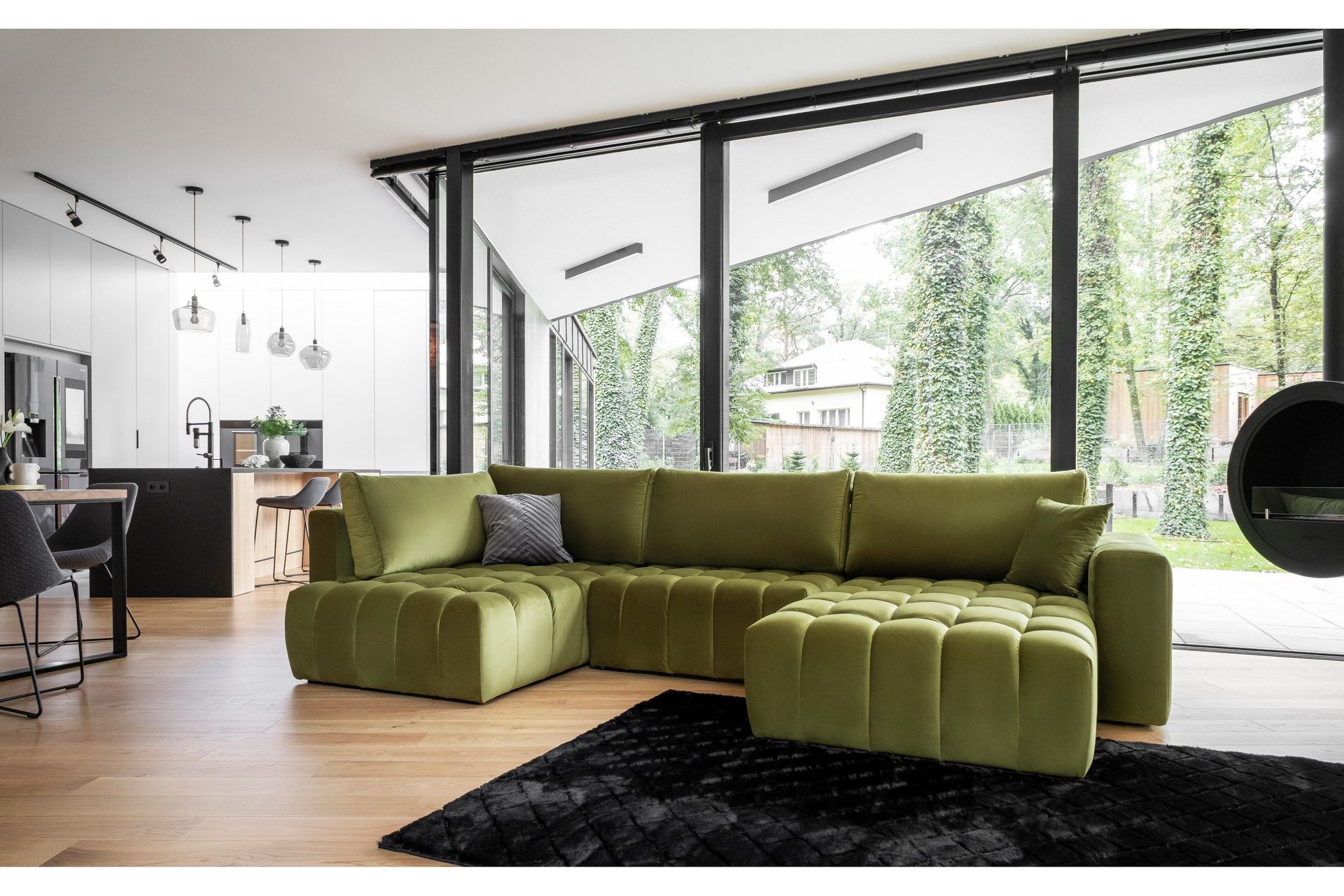 Yorktown U-b&auml;ddsoffa Divan H&ouml;ger - M&ouml;rkgr&ouml;n