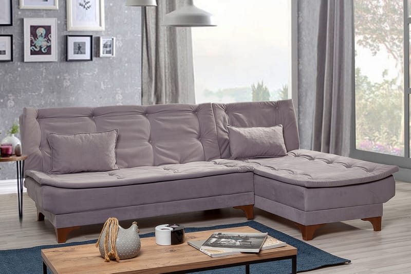 ZAGURSKI Bäddsoffa med Divan Höger Grå - Möbler - Vardagsrum - Bäddsoffor