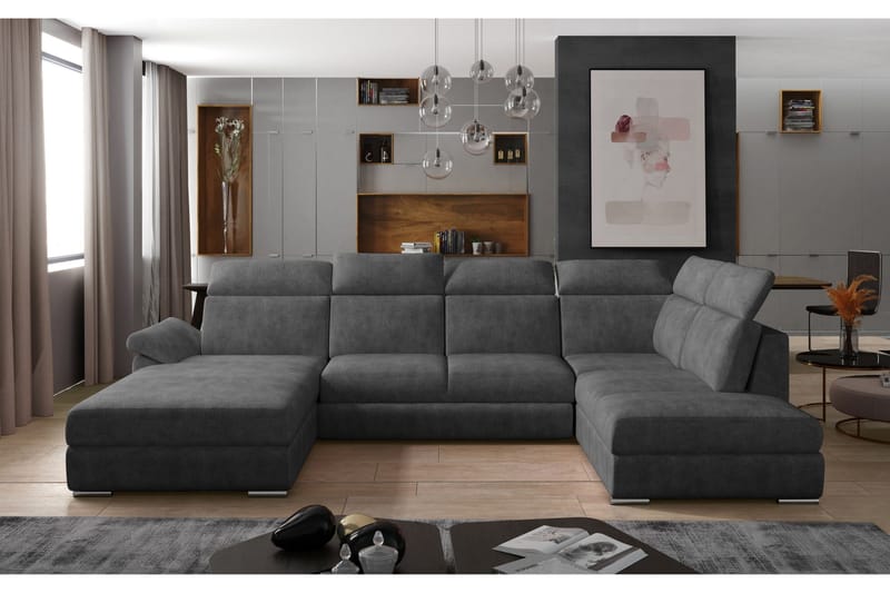 Zoana Vänster U-formad Bäddsoffa 125x265 cm med Förvaring i Tyg, Grå