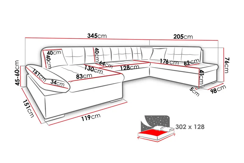 Zumar 8-sits Bäddsoffa Universal - Vit/Grå - Möbler - Vardagsrum - Bäddsoffor - U bäddsoffa