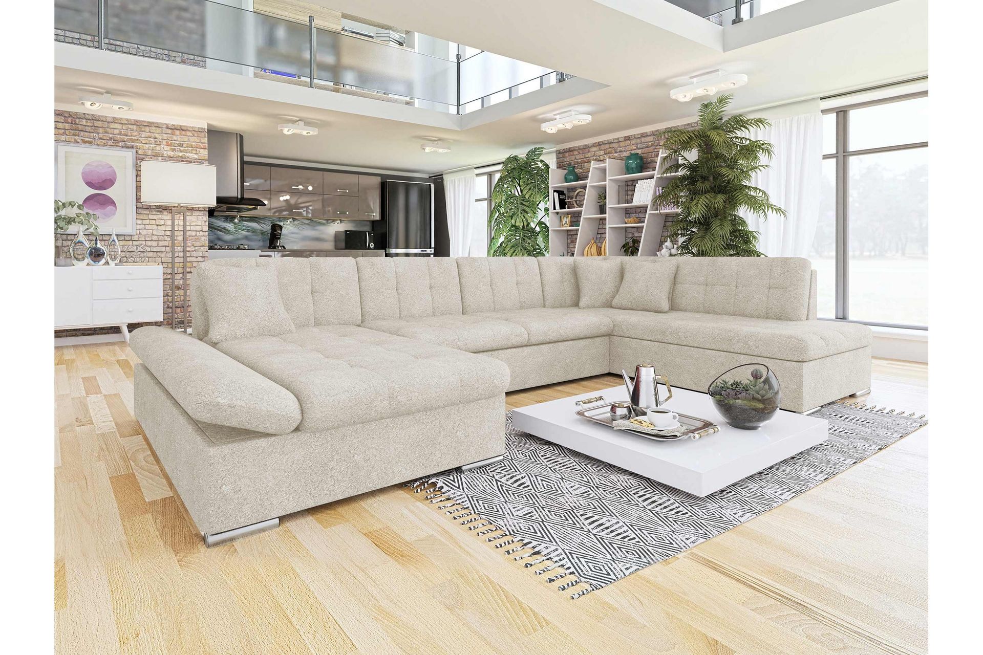 Zumar Bäddsoffa med Divan och Schäslong 4-sits i Bouclé - Beige - Möbler - Vardagsrum - Bäddsoffor - U bäddsoffa