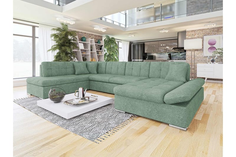 Zumar Bäddsoffa med Divan och Schäslong 4-sits i Bouclé - Grön - Möbler - Vardagsrum - Bäddsoffor - U bäddsoffa