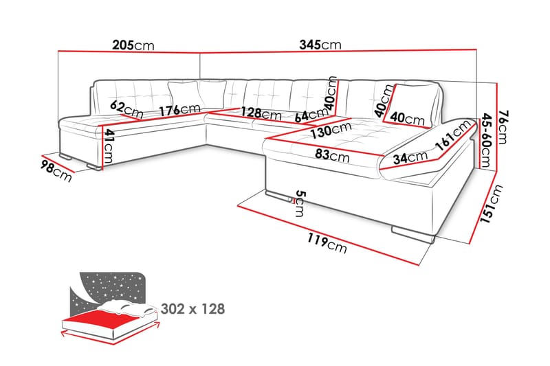 Zumar Bäddsoffa med Divan och Schäslong 4-sits i Bouclé - Rosa - Möbler - Vardagsrum - Bäddsoffor - U bäddsoffa