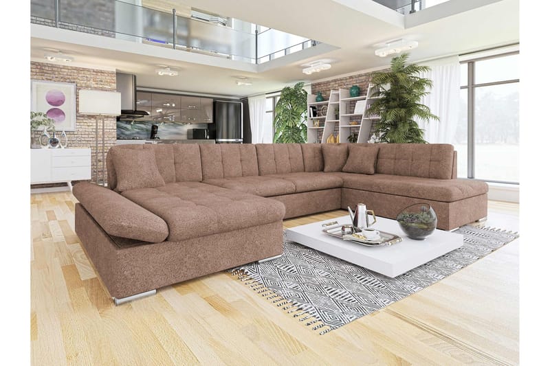 Zumar Bäddsoffa med Divan och Schäslong 4-sits i Bouclé - Rosa - Möbler - Vardagsrum - Bäddsoffor - U bäddsoffa