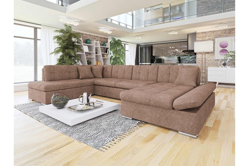 Zumar Bäddsoffa med Divan och Schäslong 4-sits i Bouclé - Rosa - Möbler - Vardagsrum - Bäddsoffor - U bäddsoffa