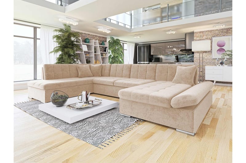 Zumar Bäddsoffa med Divan och Schäslong 4-sits i Chenille - Beige - Möbler - Vardagsrum - Bäddsoffor - U bäddsoffa