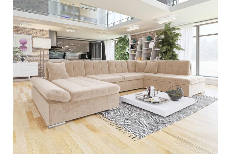 Zumar Bäddsoffa med Divan och Schäslong 4-sits i Chenille - Beige - Möbler - Vardagsrum - Bäddsoffor - U bäddsoffa