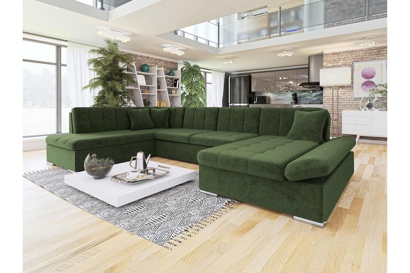 Zumar Bäddsoffa med Divan och Schäslong 4-sits i Chenille - Grön - Möbler - Vardagsrum - Bäddsoffor - U bäddsoffa