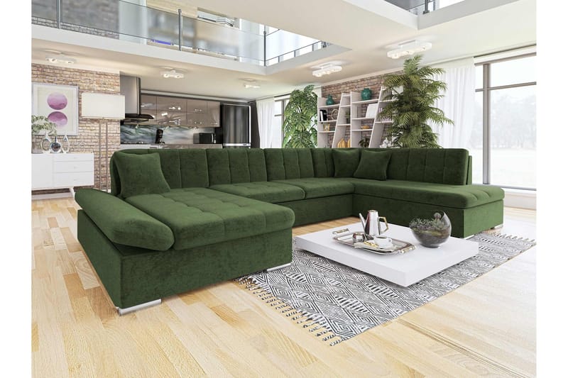 Zumar Bäddsoffa med Divan och Schäslong 4-sits i Chenille - Grön - Möbler - Vardagsrum - Bäddsoffor - U bäddsoffa