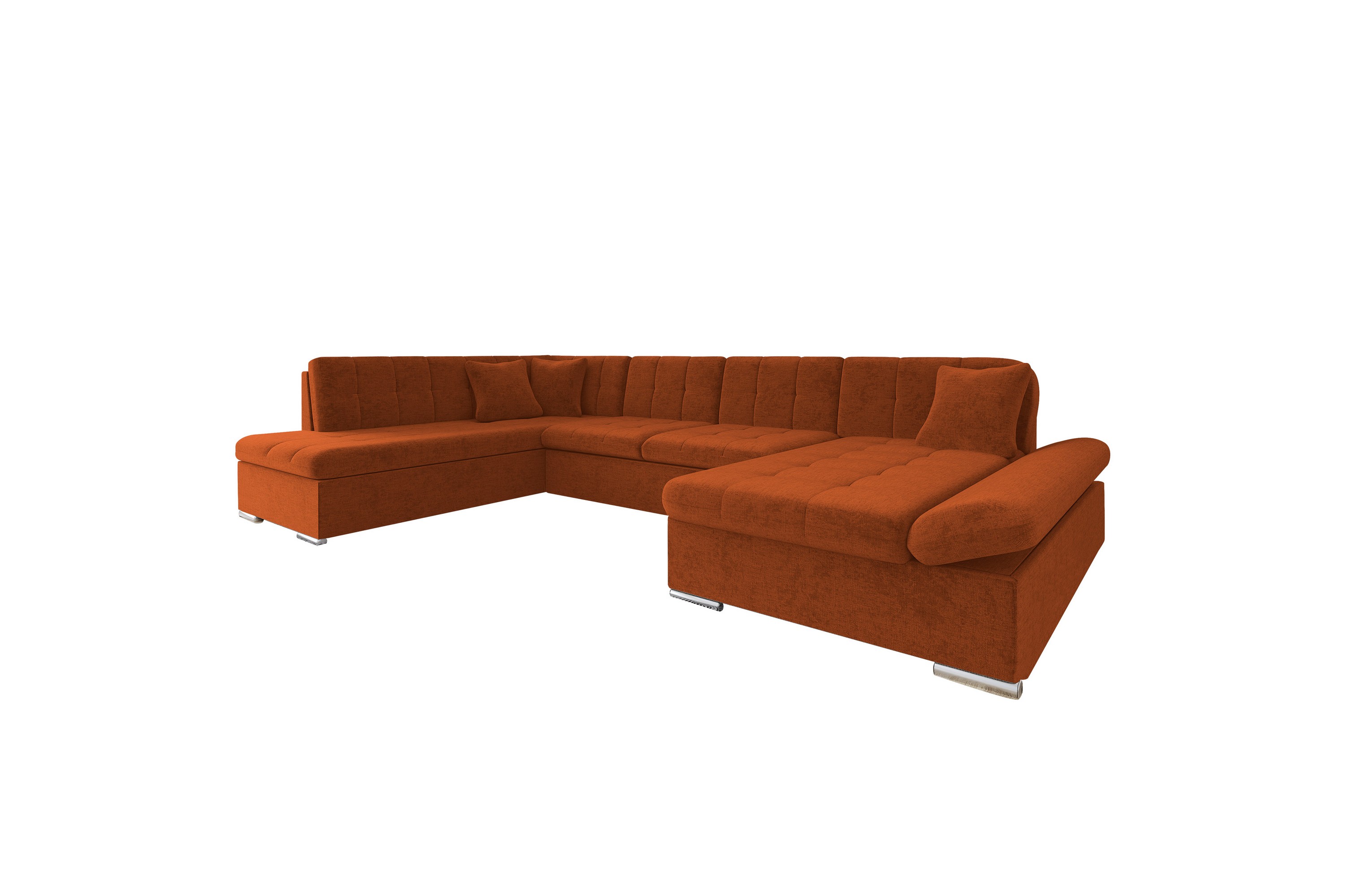 zumar bäddsoffa med divan och schäslong 4-sits i chenille - orange