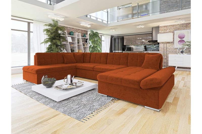 Zumar Bäddsoffa med Divan och Schäslong 4-sits i Chenille - Orange - Möbler - Vardagsrum - Bäddsoffor - U bäddsoffa