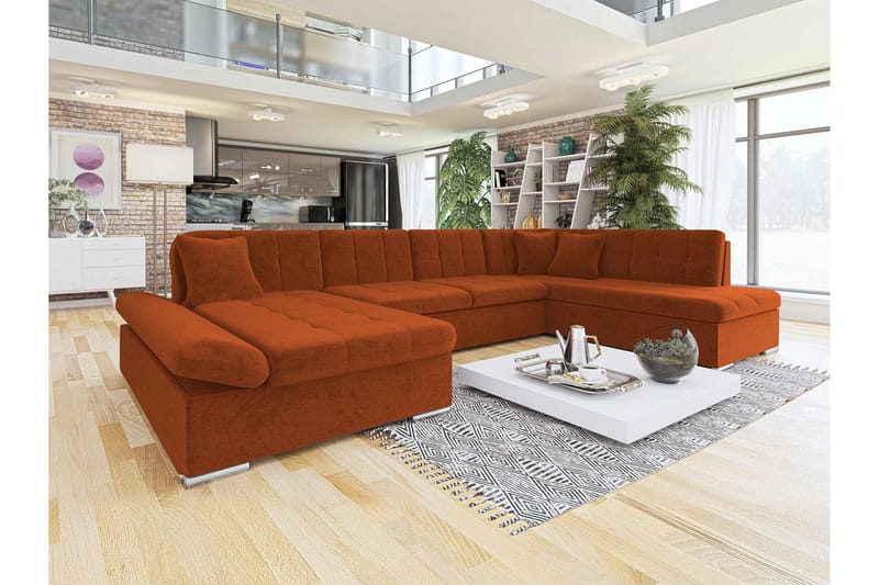 Zumar Bäddsoffa med Divan och Schäslong 4-sits i Chenille - Orange - Möbler - Vardagsrum - Bäddsoffor - U bäddsoffa