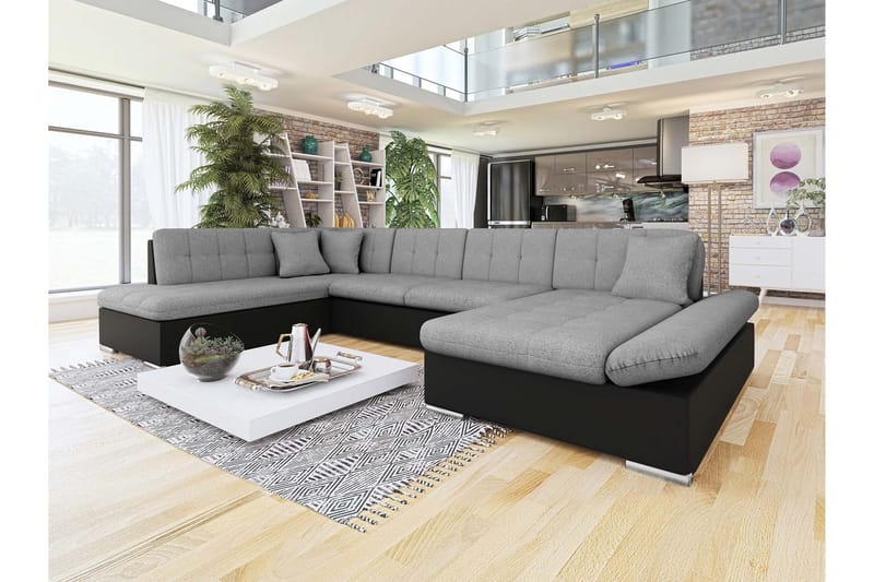 Zumar Bäddsoffa med Divan och Schäslong 4-sits i Konstläder - Svart/Grå - Möbler - Vardagsrum - Bäddsoffor - U bäddsoffa